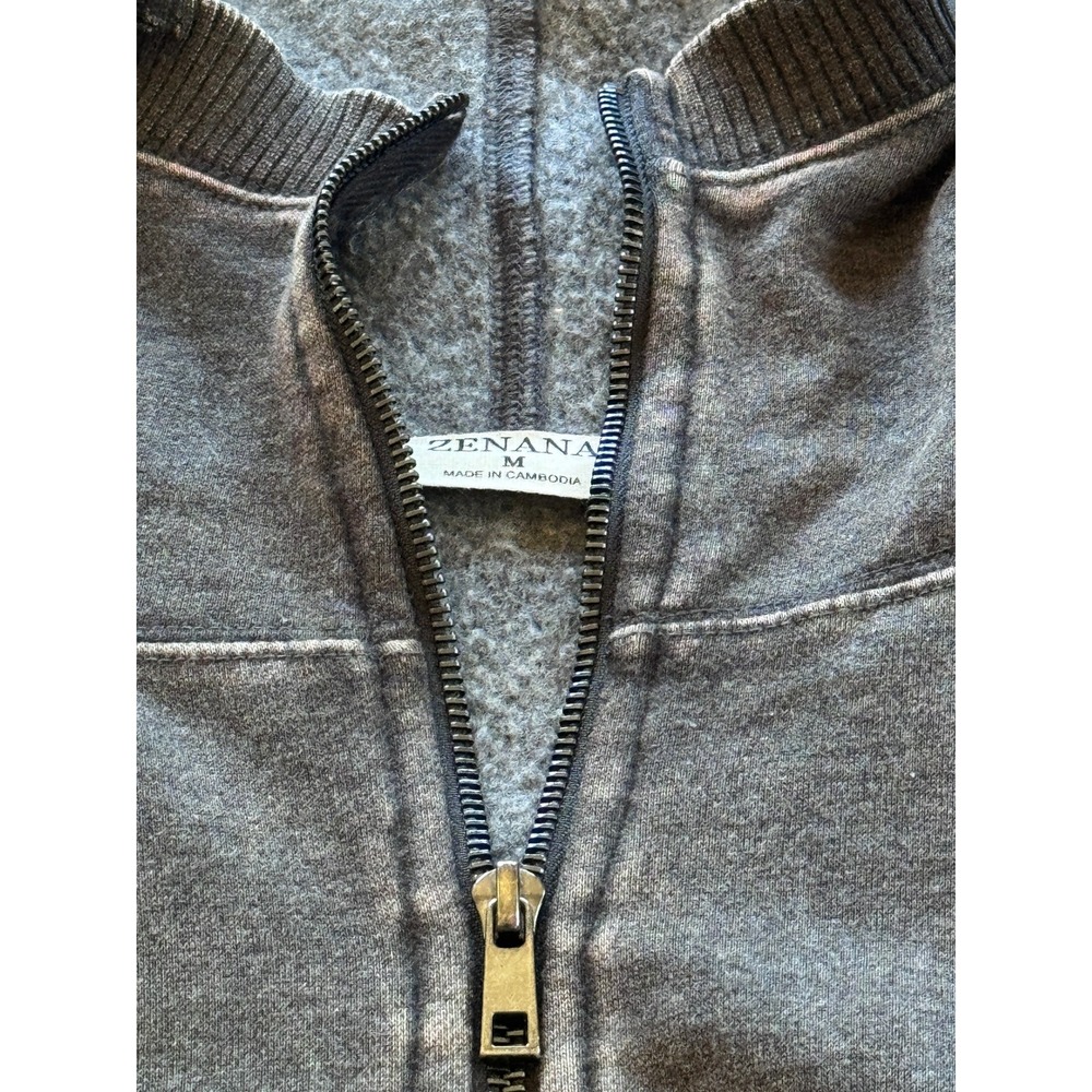 ZENANA Acid Wash Quarter Zip Hoodie Gray Oversized Fleece Pullover Size Medium - Picture 9 of 11
